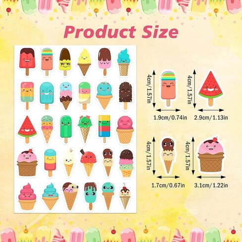 Lucleag 600 PCS Ice Cream Sticker for Crafts, Cute Summer Ice Cream Stickers Ice Pop Stickers for Envelope Seals DIY Crafts Teachers Reward Summer Holiday Candy Greeting Cards Party Decor in Kuwait