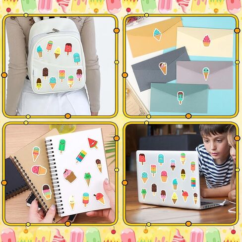 Lucleag 600 PCS Ice Cream Sticker for Crafts, Cute Summer Ice Cream Stickers Ice Pop Stickers for Envelope Seals DIY Crafts Teachers Reward Summer Holiday Candy Greeting Cards Party Decor in Kuwait