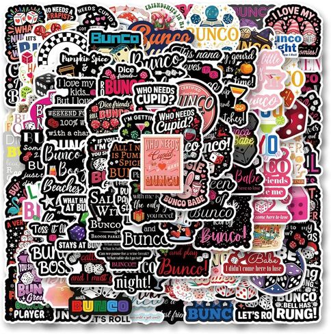 100Pcs Funny Bunco Stickers Cartoon Bunco Party Supplies Aesthetic Sticker Pack Waterproof Vinyl Decals for Laptop Ebook Readers Water Bottles Journal Scrapbook in Saudi Arabia