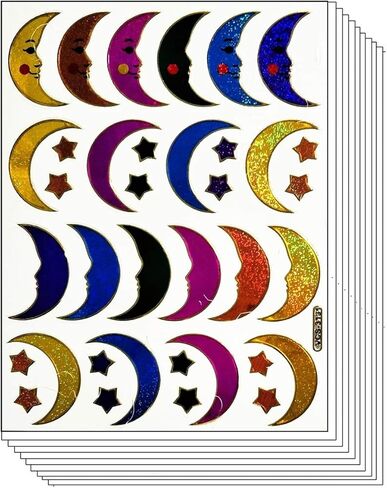 Stickers Glitter Pack 10 Sheets Crescent Moon Crescent Moon Stars Sticker Cartoon Paper Decal Craft DIY Decoration Scrapbook Book Album Diary Card Birthday Party Favors Reward Gift (01) in Saudi Arabia