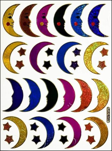 Stickers Glitter Pack 10 Sheets Crescent Moon Crescent Moon Stars Sticker Cartoon Paper Decal Craft DIY Decoration Scrapbook Book Album Diary Card Birthday Party Favors Reward Gift (01) in Saudi Arabia