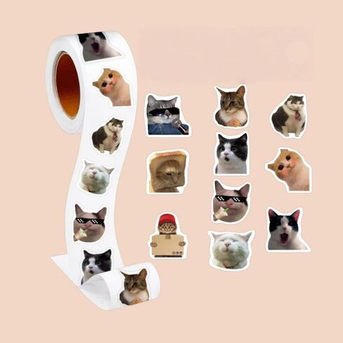 500PCS Cat Meme Stickers Roll - Waterproof Vinyl, Cute Funny Animal Designs | for Laptop, Scrapbook, Bottles, Journals & DIY Crafts (10 Styles) in Kuwait