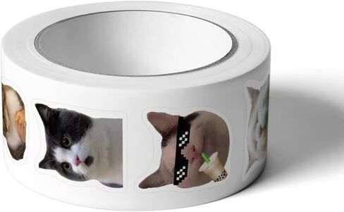 500PCS Cat Meme Stickers Roll - Waterproof Vinyl, Cute Funny Animal Designs | for Laptop, Scrapbook, Bottles, Journals & DIY Crafts (10 Styles) in Kuwait