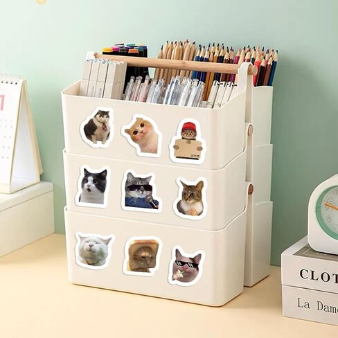 500PCS Cat Meme Stickers Roll - Waterproof Vinyl, Cute Funny Animal Designs | for Laptop, Scrapbook, Bottles, Journals & DIY Crafts (10 Styles) in Kuwait