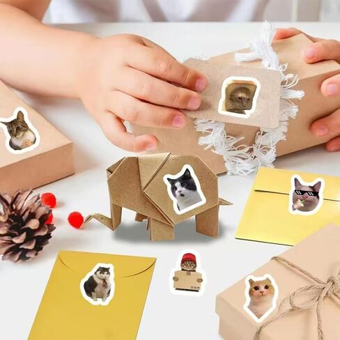 500PCS Cat Meme Stickers Roll - Waterproof Vinyl, Cute Funny Animal Designs | for Laptop, Scrapbook, Bottles, Journals & DIY Crafts (10 Styles) in Kuwait
