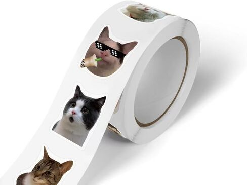 500PCS Cat Meme Stickers Roll - Waterproof Vinyl, Cute Funny Animal Designs | for Laptop, Scrapbook, Bottles, Journals & DIY Crafts (10 Styles) in Kuwait