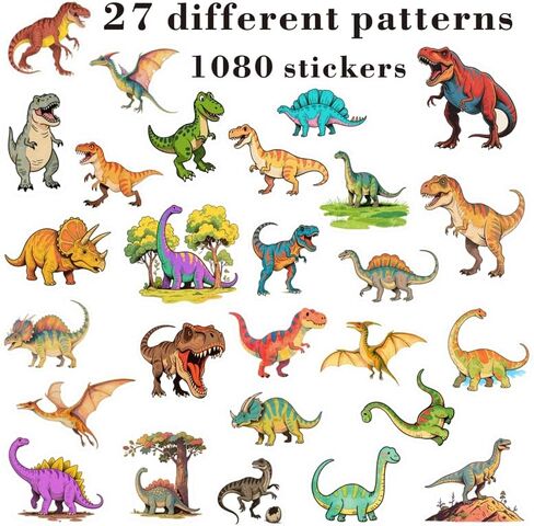 1080 Pcs Dinosaur Stickers for Kids, 27 Unique Dino Designs Waterproof Vinyl Stickers for Water Bottles, Laptops, Party Favors, Birthday Gifts, Scrapbooking, Classroom Rewards in Kuwait
