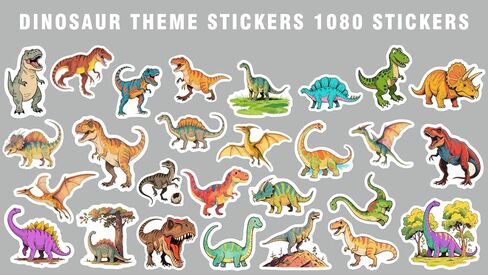 1080 Pcs Dinosaur Stickers for Kids, 27 Unique Dino Designs Waterproof Vinyl Stickers for Water Bottles, Laptops, Party Favors, Birthday Gifts, Scrapbooking, Classroom Rewards in Kuwait