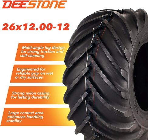 Deestone 26x12.00-12 D405 Tractor Tire – 104A3 26x12x12 – 6 Ply T/L – Durable Farm Tire Tire/Keychain Package in Kuwait