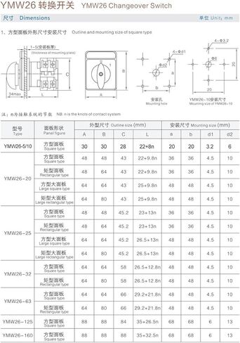 LW26 YMW26-5/2 Rotary Cam Switch Three Postion 5A Two Poles 8 Terminals Universal Changeover Silver Contact in Saudi Arabia