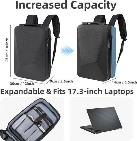SWESEN Hard Shell Laptop Backpack for Men, Waterproof Laptop bag fit 17.3 Inch Commute Backpack, Tsa Business Commute Backpack,stylish Anti-theft Travel Backpacks USB Charging Port, Black in Kuwait
