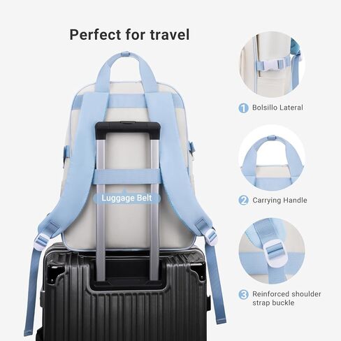MOSISO Travel Backpack for Women, 15.6 inch Laptop Backpack, Airline Approved Carry On Luggage with 1 Cube, Lightweight Personal Item Bag for Commute Weekender College Business, Beige&Blue in Saudi Arabia