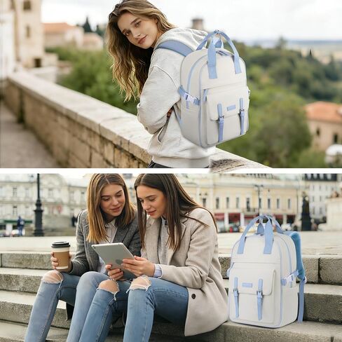 MOSISO Travel Backpack for Women, 15.6 inch Laptop Backpack, Airline Approved Carry On Luggage with 1 Cube, Lightweight Personal Item Bag for Commute Weekender College Business, Beige&Blue in Saudi Arabia