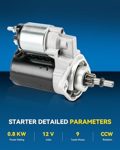 PHILTOP Starter Compatible with 1970-1975 914,1970-1973 Squareback/Fastback,1970-1974 Karmann GHIA,1970-1975 Transporter,1970-1979 Beetle,1972-1980 Super Beetle 12V0.8KW CCWDD9 Tooth Pinion/Teeth in Kuwait
