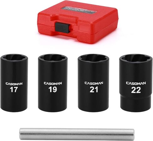 CASOMAN 5 Pieces 1/2"Dr. Twist Socket Set, Lug Nut Remover Tool Metric Bolt and Lug Nut Extractor Socket Tools in Saudi Arabia