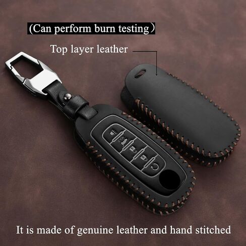 جلد أصلي متوافق مع غطاء Nissan Key fob Fit 2023 2025 Rouge X-Trial Kicks Pathfinder Accessories 5 أزرار (أسود) in Kuwait