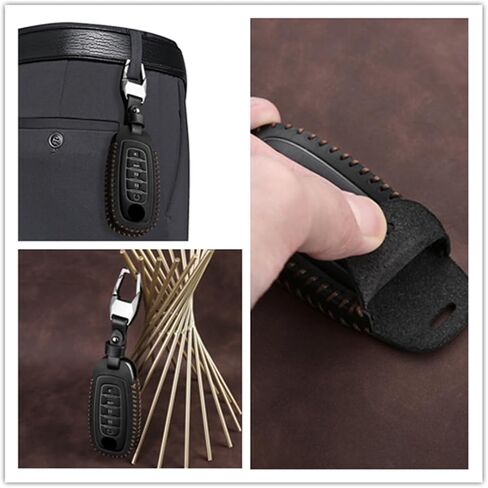 جلد أصلي متوافق مع غطاء Nissan Key fob Fit 2023 2025 Rouge X-Trial Kicks Pathfinder Accessories 5 أزرار (أسود) in Kuwait