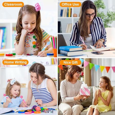 عبوة من 100 قلم حبر جاف مع 100 عبوة، 100 كيس أقلام متضمنة، مجموعة أقلام بلاستيكية قابلة للخرز، أقلام حبر سوداء لطيفة مطرزة يدويًا لمستلزمات المكتب المدرسية (50 لونًا) in Kuwait