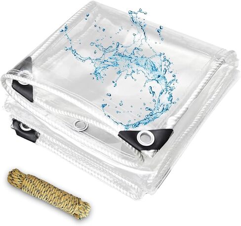 قماش القنب الشفاف المقاوم للماء مقاس 5 × 7 أقدام، غطاء من القماش المشمع الفينيل PVC الشفاف شديد التحمل مع حلقات، مضاد للتمزق مقاوم للماء للتخييم في الفناء في الهواء الطلق، قماش القنب الشفاف من الفينيل in Saudi Arabia