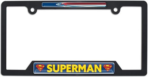 Officially Licensed DC Comics Superman Flying Automotive-Grade Black Plastic 3D Doming Open Corner License Plate Frame Tag Holder for Cars/SUVs/Trucks - Weatherproof Auto Accessory in Saudi Arabia