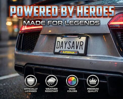 Officially Licensed DC Comics Superman Flying Automotive-Grade Black Plastic 3D Doming Open Corner License Plate Frame Tag Holder for Cars/SUVs/Trucks - Weatherproof Auto Accessory in Saudi Arabia