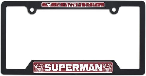 Officially Licensed DC Comics Superman Flying Automotive-Grade Black Plastic 3D Doming Open Corner License Plate Frame Tag Holder for Cars/SUVs/Trucks - Weatherproof Auto Accessory in Saudi Arabia