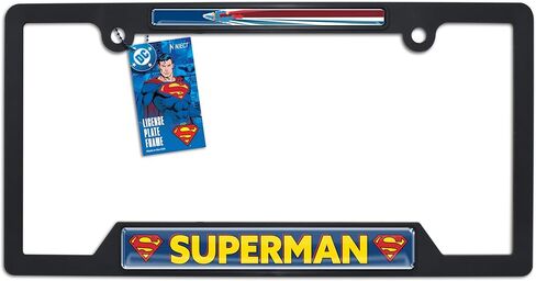 Officially Licensed DC Comics Superman Flying Automotive-Grade Black Plastic 3D Doming Open Corner License Plate Frame Tag Holder for Cars/SUVs/Trucks - Weatherproof Auto Accessory in Saudi Arabia