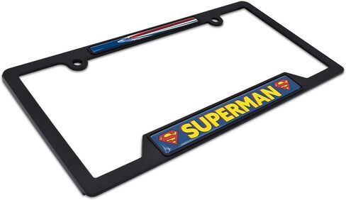Officially Licensed DC Comics Superman Flying Automotive-Grade Black Plastic 3D Doming Open Corner License Plate Frame Tag Holder for Cars/SUVs/Trucks - Weatherproof Auto Accessory in Saudi Arabia