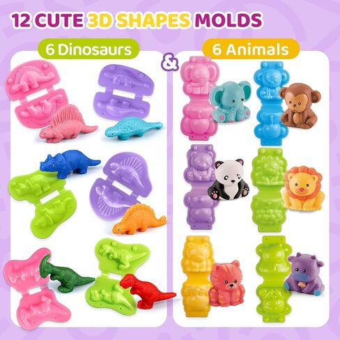 Playdough Tools Set with Storage Box, 33Pcs Color Dough Accessories Including 3D Dinosaur & Animal Molds, Cutters,Rollers, Scissors, Extruder, Learning Toys for Toddlers Creative Play in Saudi Arabia