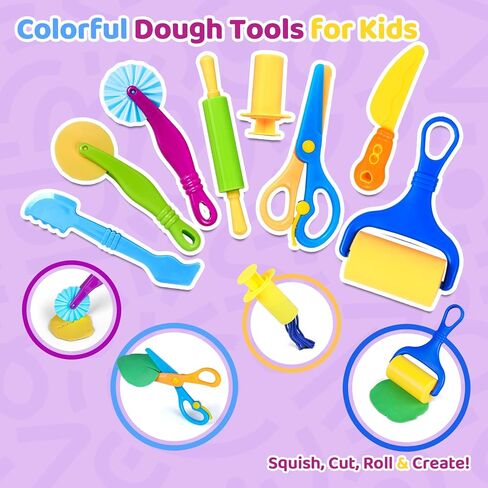 Playdough Tools Set with Storage Box, 33Pcs Color Dough Accessories Including 3D Dinosaur & Animal Molds, Cutters,Rollers, Scissors, Extruder, Learning Toys for Toddlers Creative Play in Saudi Arabia