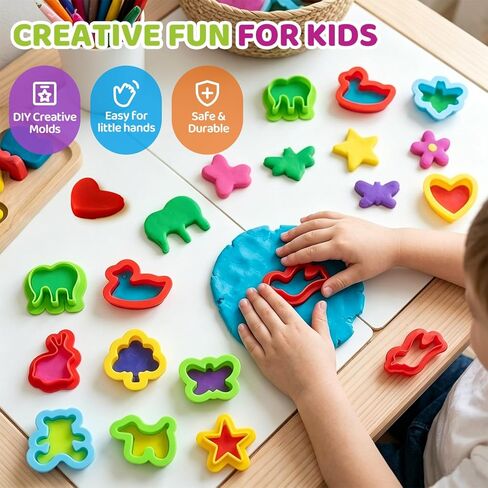Playdough Tools Set with Storage Box, 33Pcs Color Dough Accessories Including 3D Dinosaur & Animal Molds, Cutters,Rollers, Scissors, Extruder, Learning Toys for Toddlers Creative Play in Saudi Arabia