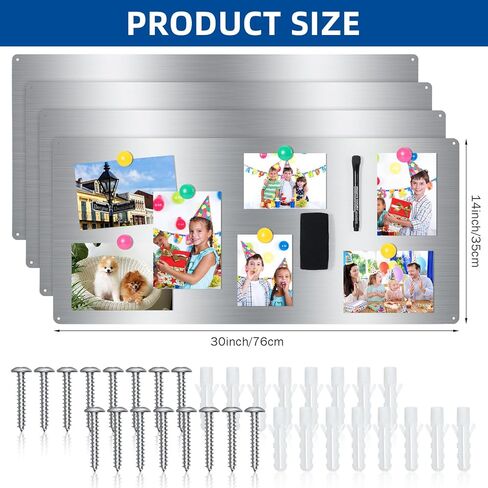 Therwen 2 Pieces 30 x 14 Inches Magnetic Wall Board Wet Erase Stainless Steel Magnet Bulletin Board Easy to Install with Mounting Screws for Home Office School Wall Refrigerator Display in Saudi Arabia