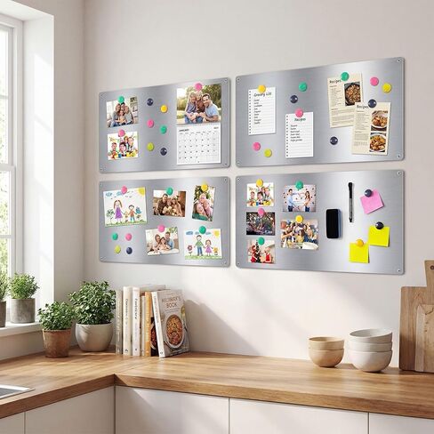 Therwen 2 Pieces 30 x 14 Inches Magnetic Wall Board Wet Erase Stainless Steel Magnet Bulletin Board Easy to Install with Mounting Screws for Home Office School Wall Refrigerator Display in Saudi Arabia