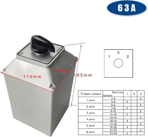 LW26-63/6M 63A 6-Pole Changeover cam Switch Electrical Multi-Position Rotary selector with Protective Cover Box housing(102) in Saudi Arabia