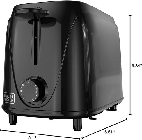 Black+Decker 2-Slice Soaster مع محدد الظل المحمص ، صينية فتحة القابلة للإزالة ، وإغلاق السيارات in Kuwait