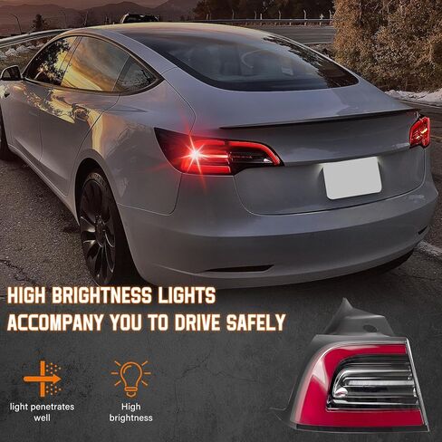 Tail Lights Assembly LED for Tesla Model 3 2017 2018 2019 2020 2021 2022 Left Driver Side Brake Outside Yellow light tail lamp OE# 1077397-00-G, 1077397, 1077397-00-H, 1077397-00-F. in Saudi Arabia
