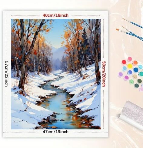 Seasonal Nature Paint by Numbers Kit for Adults - DIY Autumn Forest and Snowy Stream Painting on Canvas 16x20 Inches, Acrylic Paint Set, Suitable for Beginners, Art for Home Decoration or Gifts in Saudi Arabia