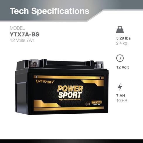 ExpertPower (عبوتان) YTX7A-BS - بطارية دراجة نارية 12 فولت 7 أمبير AGM لبطاريات ATV 180 CCA Powersports SLA لسكوتر 50cc Gy6 Gas، بطارية ATV متوافقة مع الأشخاص 150CC، Skyhawk، Moped، 4 Wheeler in Kuwait