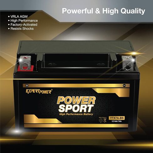 ExpertPower (عبوتان) YTX7A-BS - بطارية دراجة نارية 12 فولت 7 أمبير AGM لبطاريات ATV 180 CCA Powersports SLA لسكوتر 50cc Gy6 Gas، بطارية ATV متوافقة مع الأشخاص 150CC، Skyhawk، Moped، 4 Wheeler in Kuwait