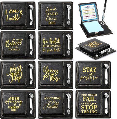 Tenceur 10 Pcs Inspirational Gifts Bulk Sticky Notes Thank You Motivational Pen Holder with PU Leather Box, Christmas Appreciation Gifts for Employee Nurse Coworker Team Staff Teacher Student in Saudi Arabia