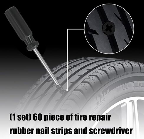 60PCS Tire Plug Kit,Self Sealing Tire Repair Screws,Tires Plugs Screw Type,Rubber Nails Tires Repairs, Fix Rubber Nail Kit,Puncture Spikes,Screw Type Phillips Head in Kuwait