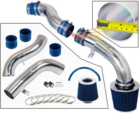 Rtunes Racing مدخل هواء بارد مجموعة تدفق الهواء + فلتر كومبو أزرق متوافق مع 03-07 Tiburon V6 2.7L in Kuwait