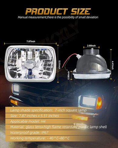 5x7 7x6 Led Headlights for Off-road Compatible for 1995 1996 1997 Chevrolet S10 Headlight High Low Beam, DOT Approved in Kuwait