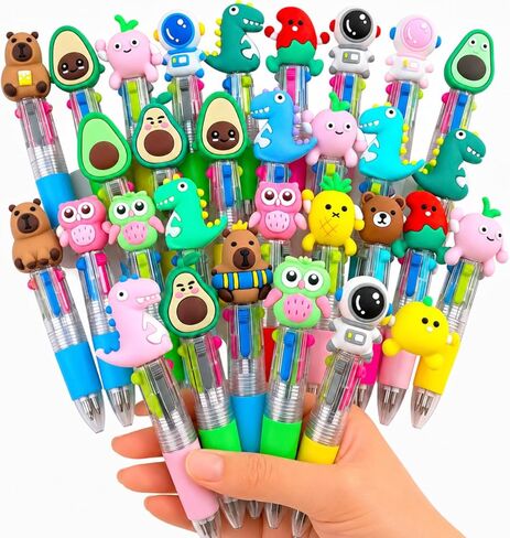eygeufg Kids Multicolor Pens 4 in 1, 24 Pcs Mini Cute Cartoon Ballpoint Pens, Retractable Colored Pens for School, Party Bag Fillers for Kids, Classroom Rewards, End of Term Gifts in Saudi Arabia