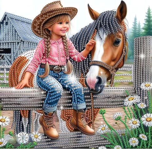 Horse and Kid Diamond Painting Kits for Adults, 5D Special Shape Diamond Art Kits for Beginners, Crystal Rhinestones Painting for Home Wall Decoration, 12×12 Inch in Kuwait