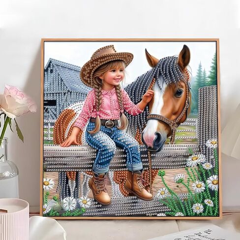 Horse and Kid Diamond Painting Kits for Adults, 5D Special Shape Diamond Art Kits for Beginners, Crystal Rhinestones Painting for Home Wall Decoration, 12×12 Inch in Kuwait