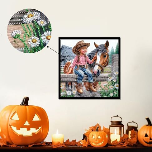 Horse and Kid Diamond Painting Kits for Adults, 5D Special Shape Diamond Art Kits for Beginners, Crystal Rhinestones Painting for Home Wall Decoration, 12×12 Inch in Kuwait