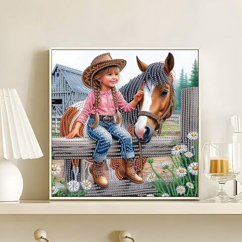 Horse and Kid Diamond Painting Kits for Adults, 5D Special Shape Diamond Art Kits for Beginners, Crystal Rhinestones Painting for Home Wall Decoration, 12×12 Inch in Kuwait