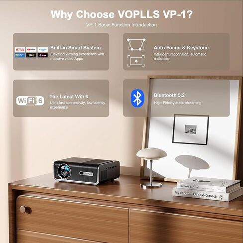 [2000 ANSI & Officially-Licensed APP] 4K Smart Projector with WiFi and Bluetooth, Auto Focus & Keystone, VOPLLS Native 1080P Portable Outdoor Projector, Mini Movie Proyector for Bedroom/Home in Saudi Arabia