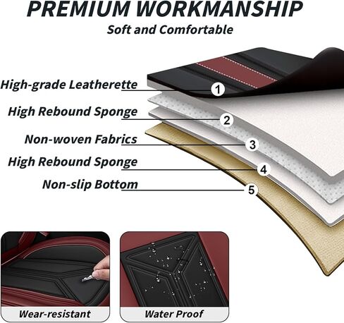 Arazi Car Seat Covers Full Set for Toyota Corolla 2002-2026, Nappa Leather Full Coverage Seat Cover Wear Resistant and Waterproof Seat Protector (5 Seats Full Set, Black Red) in Saudi Arabia